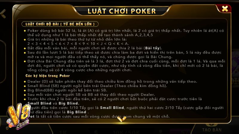 Poker là game yêu cầu cược thủ tạo bộ mạnh nhất từ 2 bài tẩy và 5 quân chung